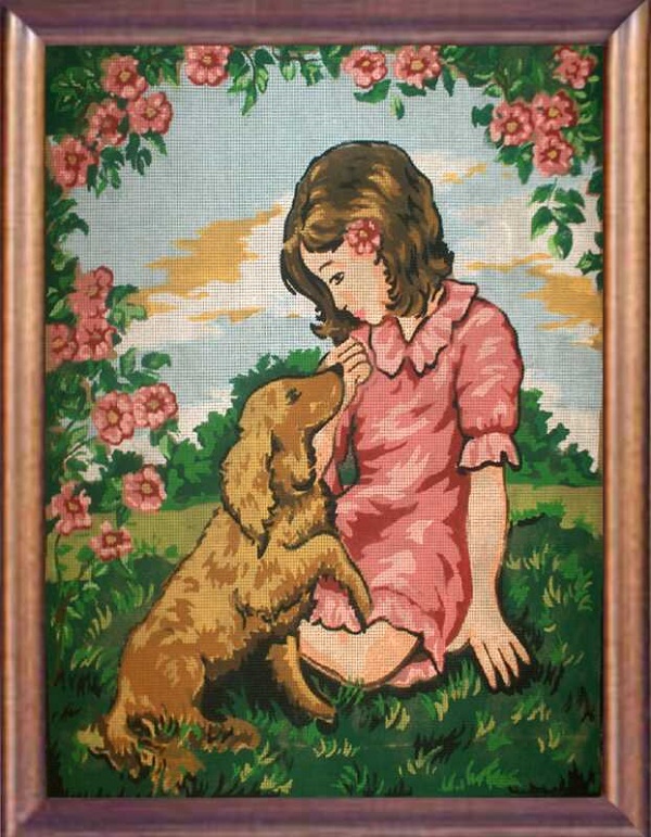057 Devojka sa psom pozamanterija gobleni velur